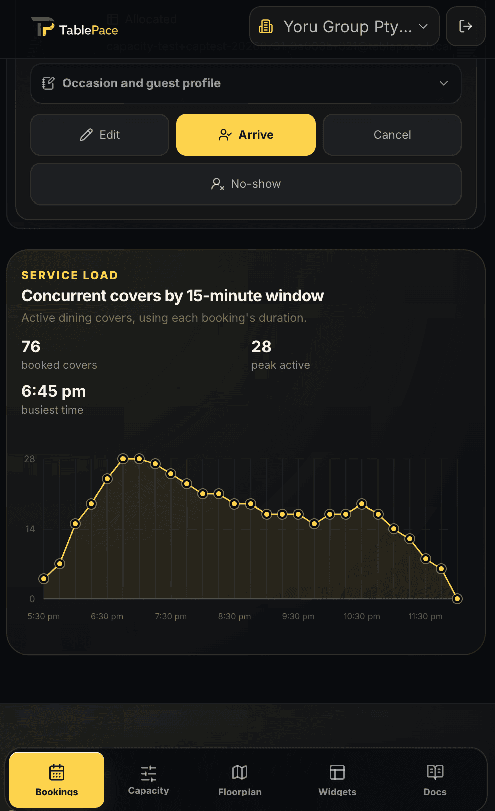 TablePace operator booking experience on mobile