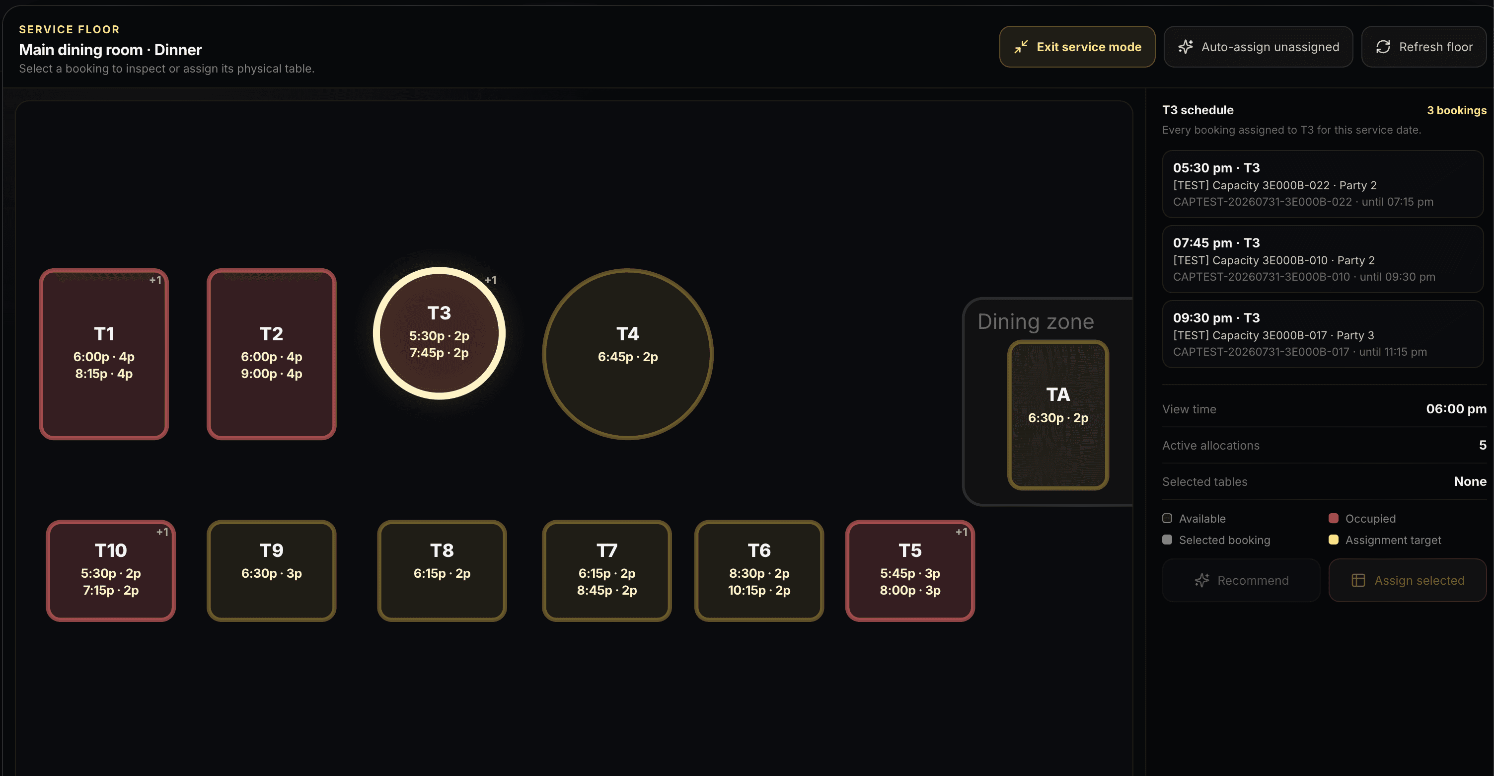 TablePace floorplan and service operations on tablet